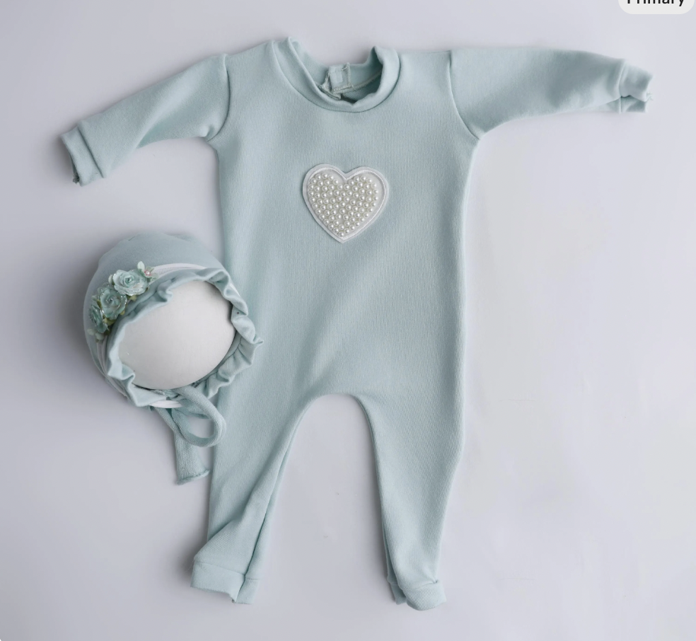 Mint Pearl Heart Newborn Set