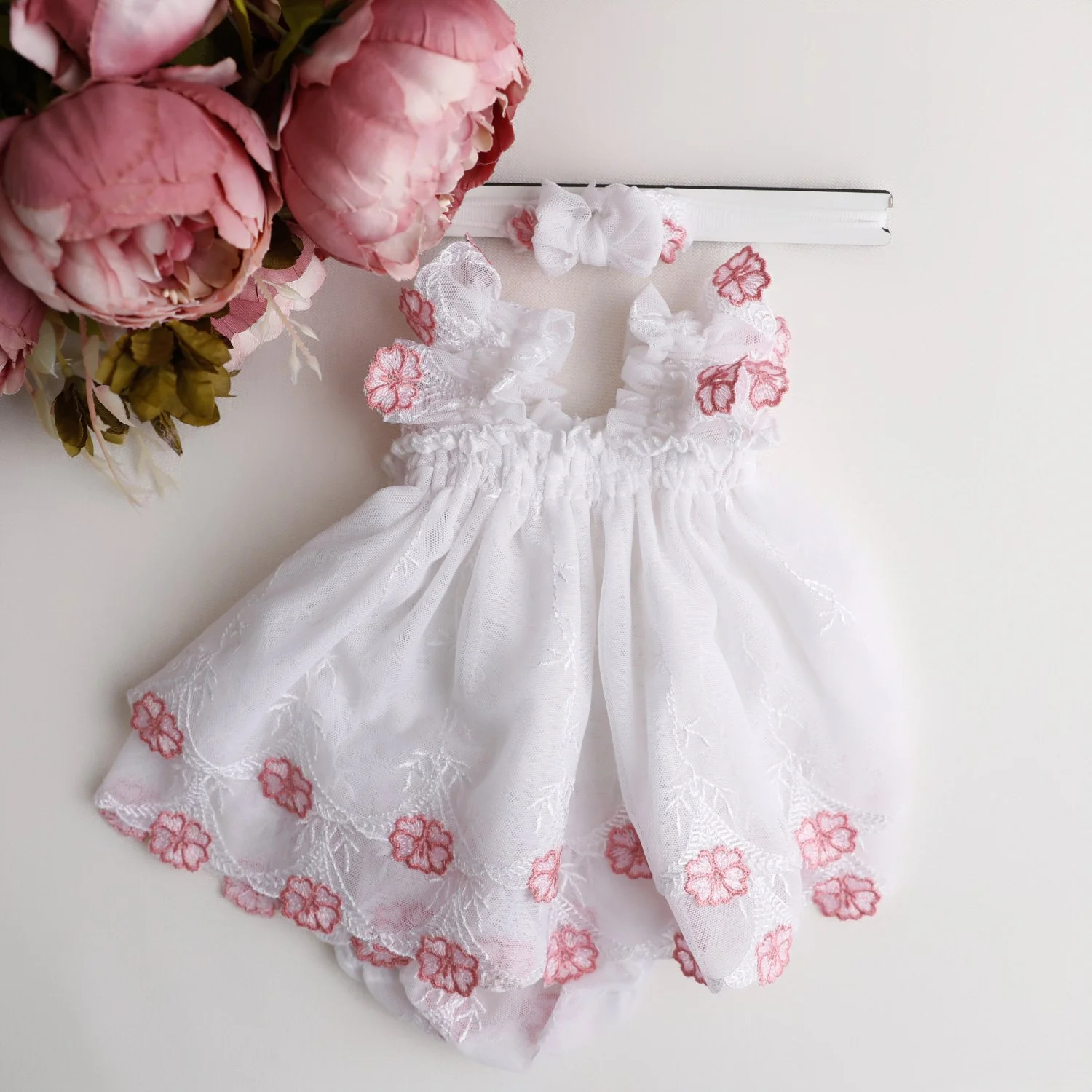 Newborn Baby Girl Dress with Headband & Diaper Cover  Blossom Baby Set   Shop Ana Brandt