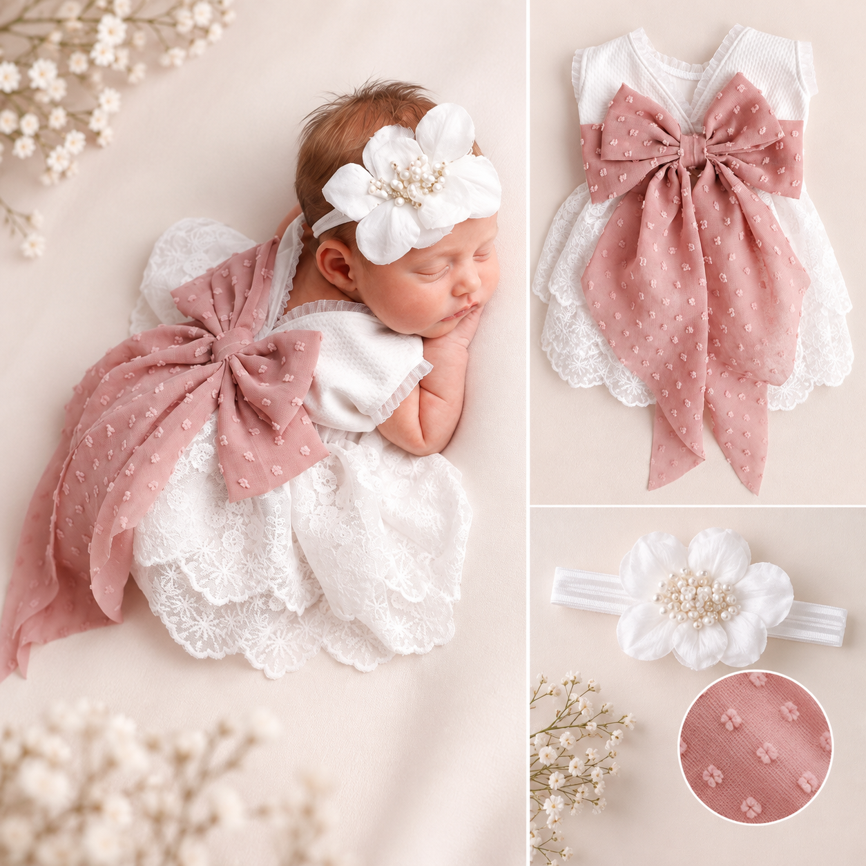 Sarah Bow Dress Oversized Blush Bow