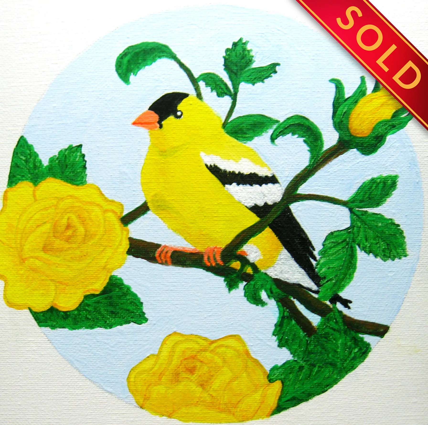 "Finch on Yellow Roses"