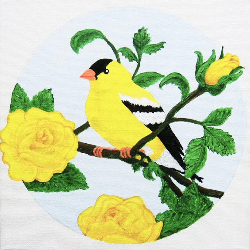 "Finch on Yellow Rose"