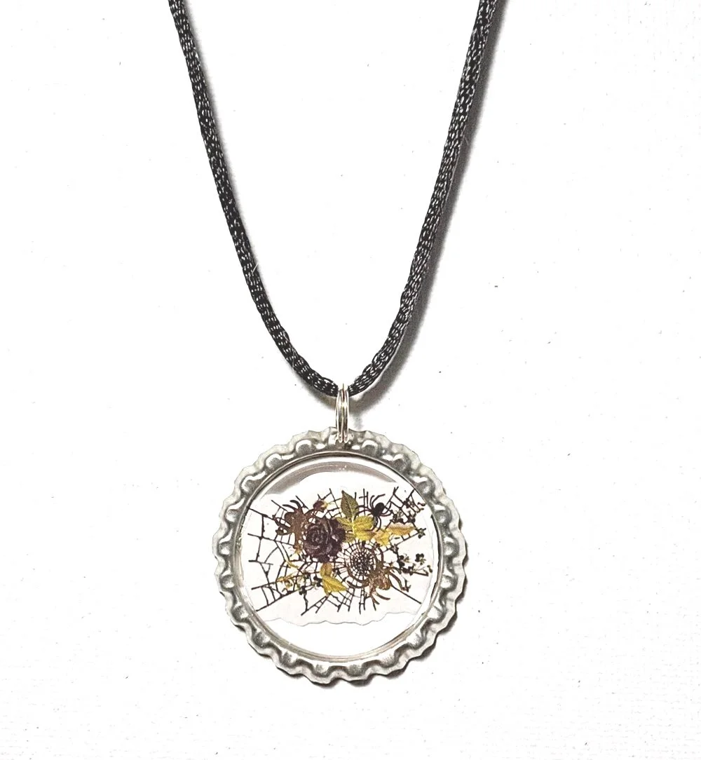 Goth Spiderweb Flowers Pendant Necklace