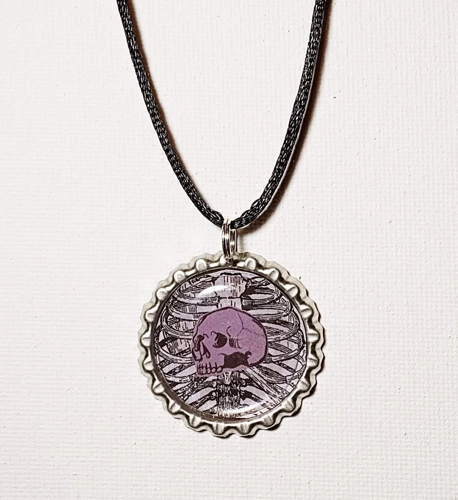 Purple Skull and Ribs Pendant Necklace