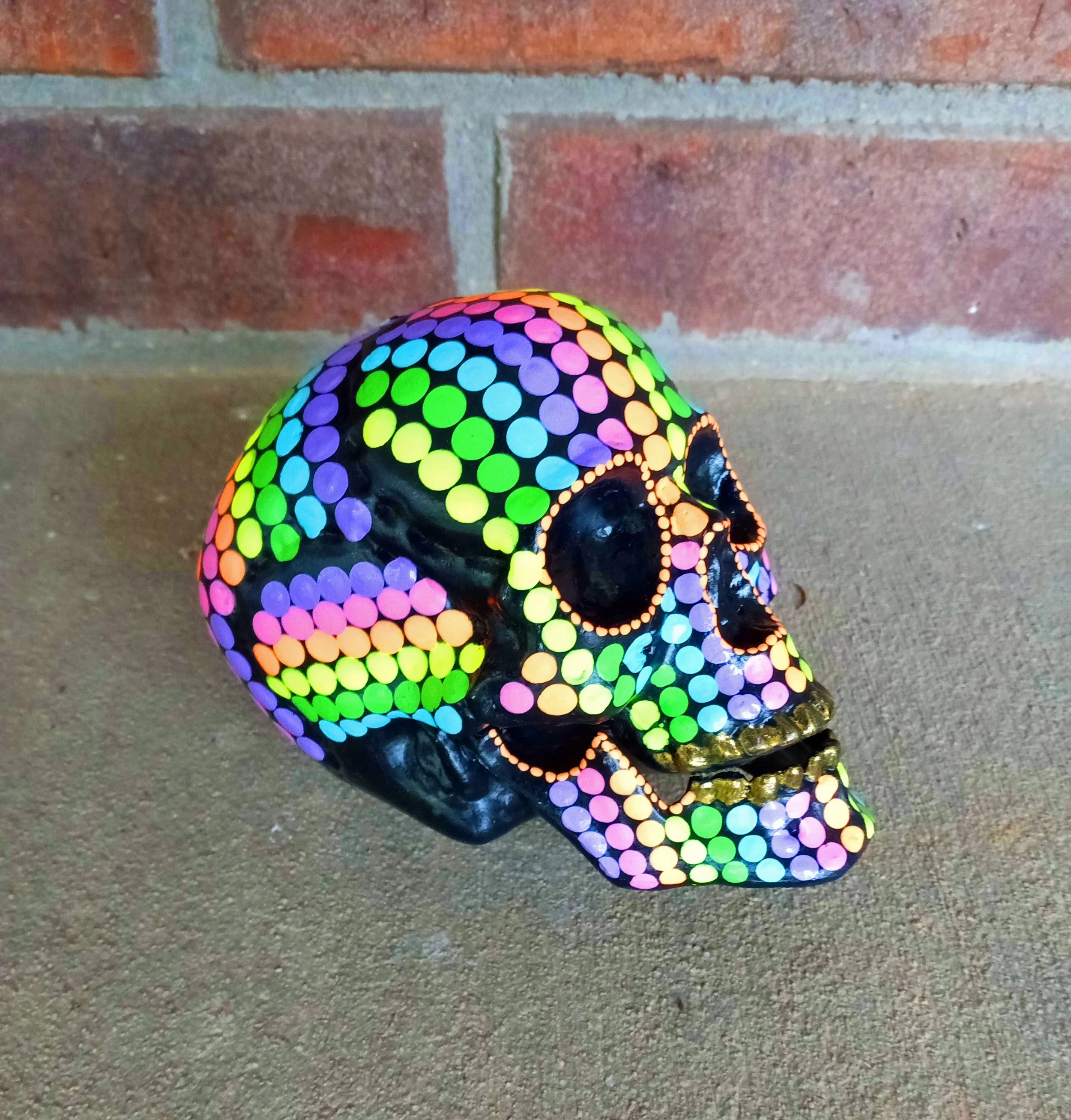 Hand-painted Skull Colorful Neon Dots