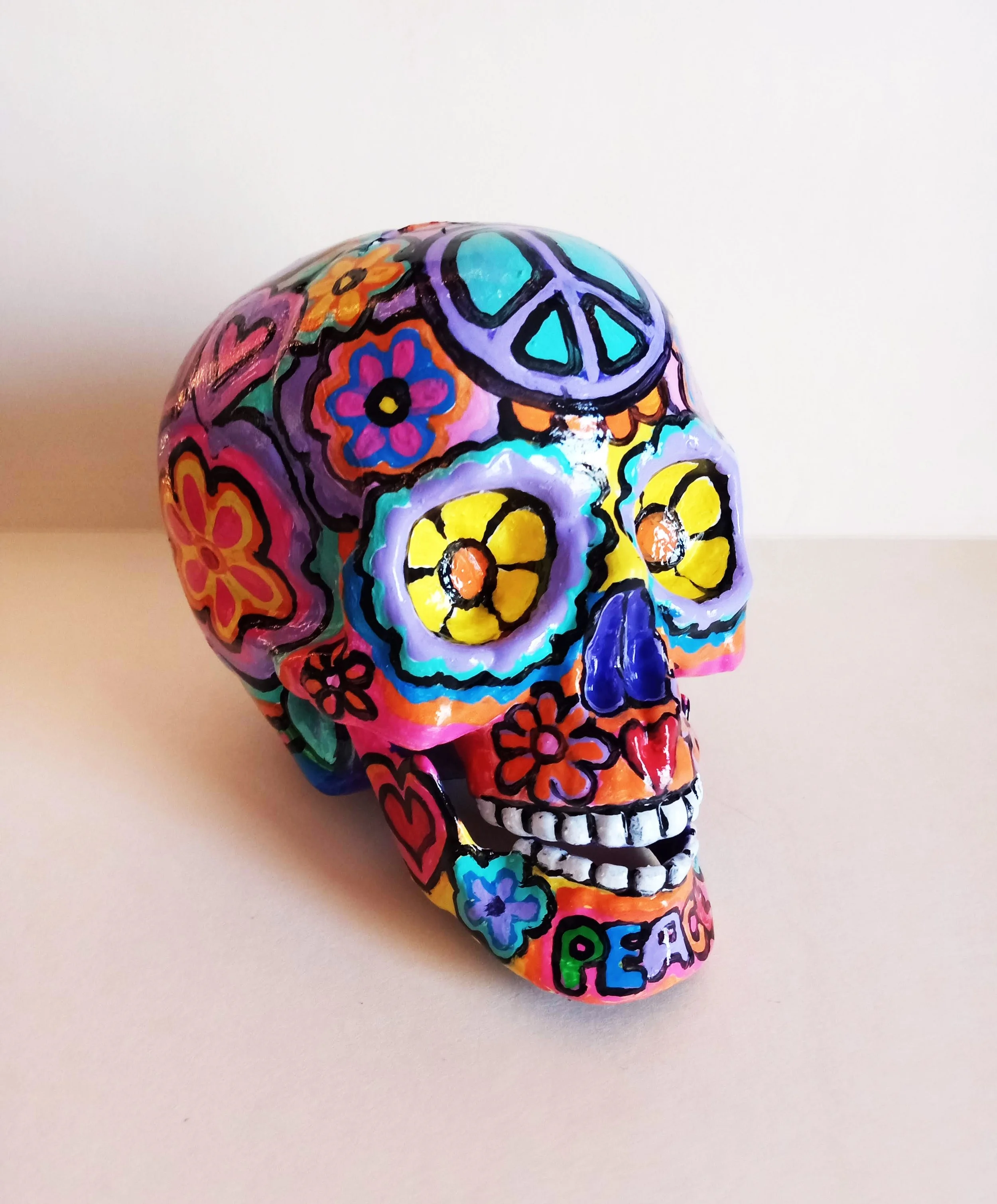 Hand-painted Skull Flower Power