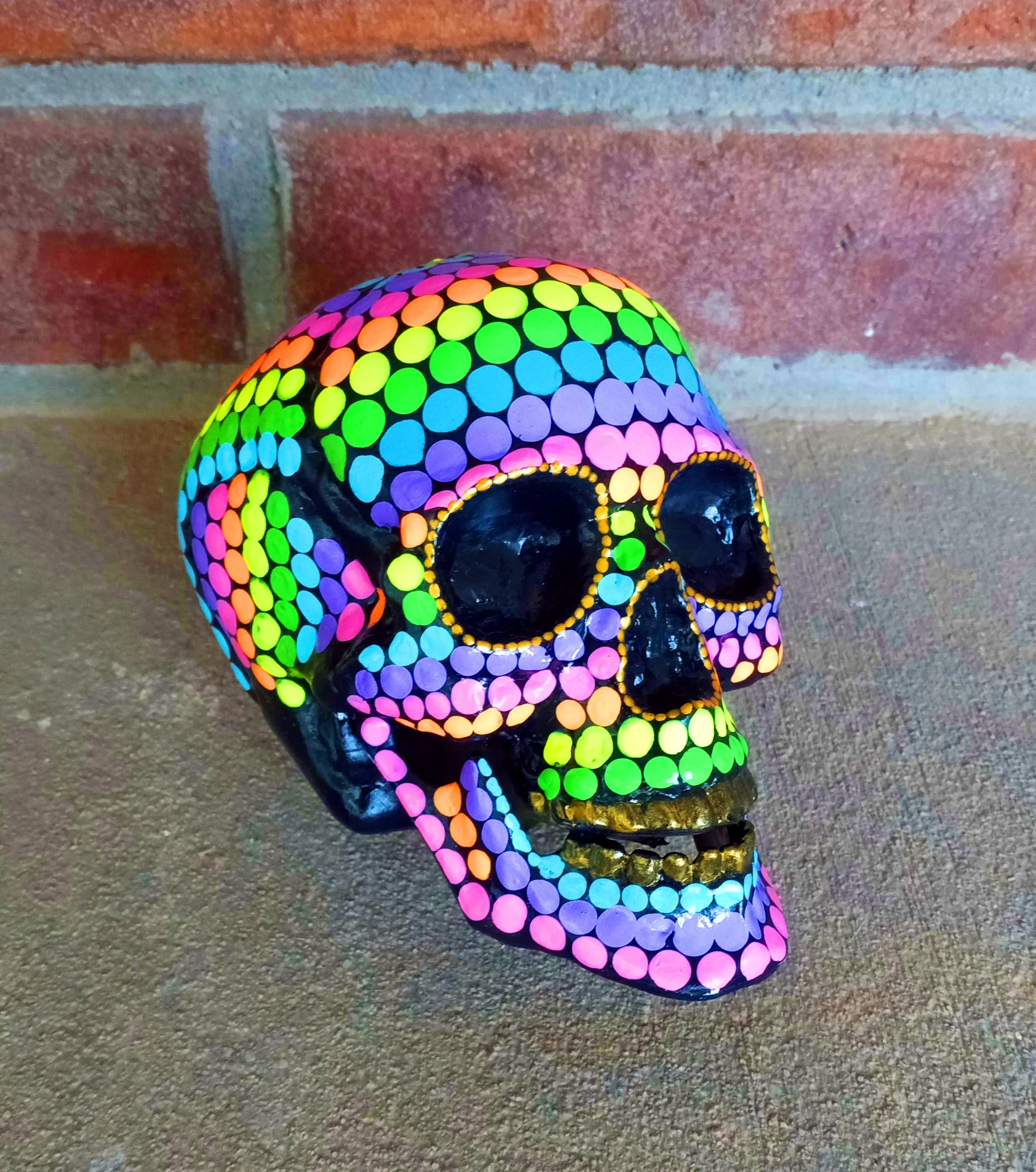 Hand-painted Skull Geometric Neon Dots