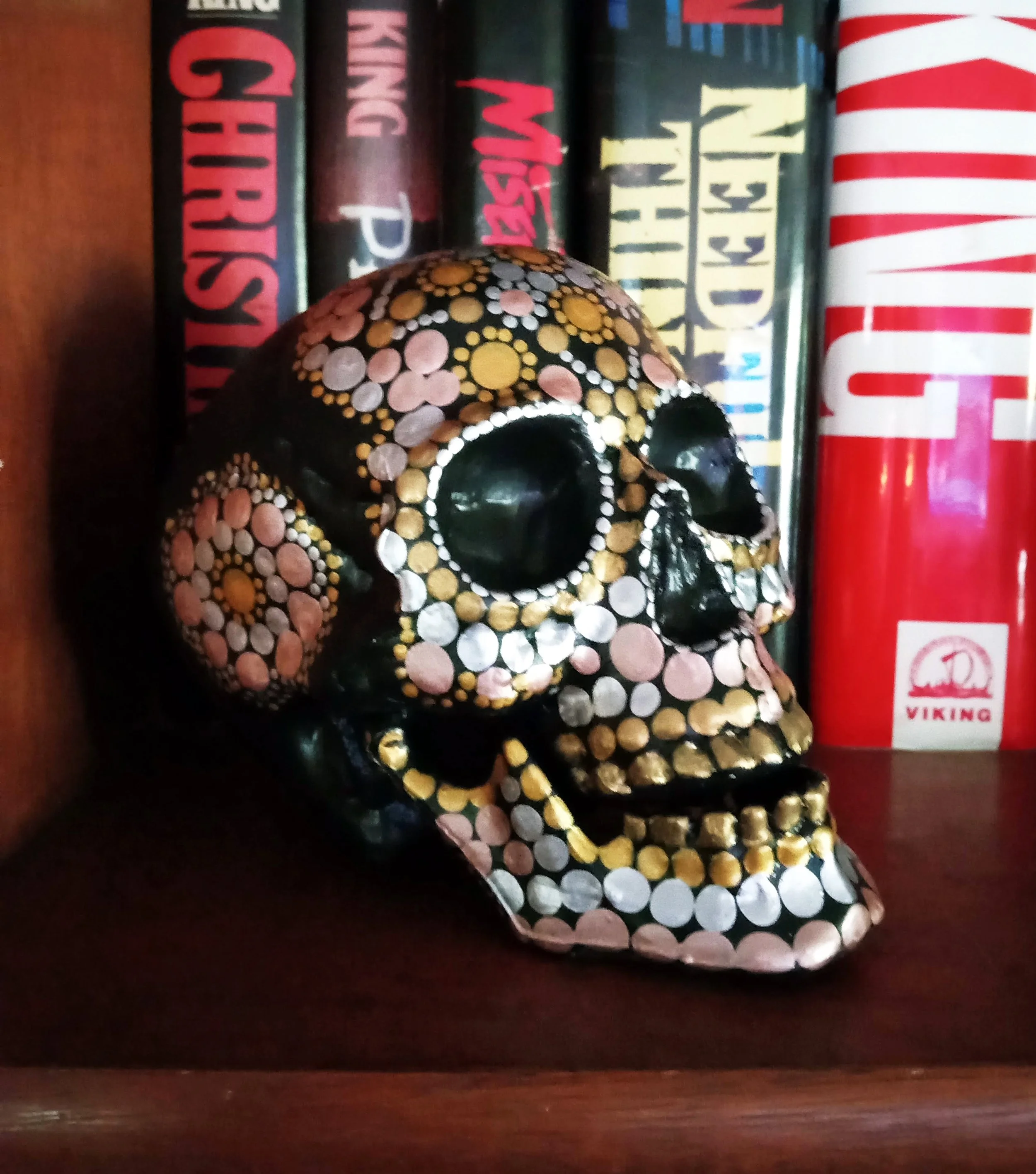 Hand-painted Skull Gold and Silver Mandala