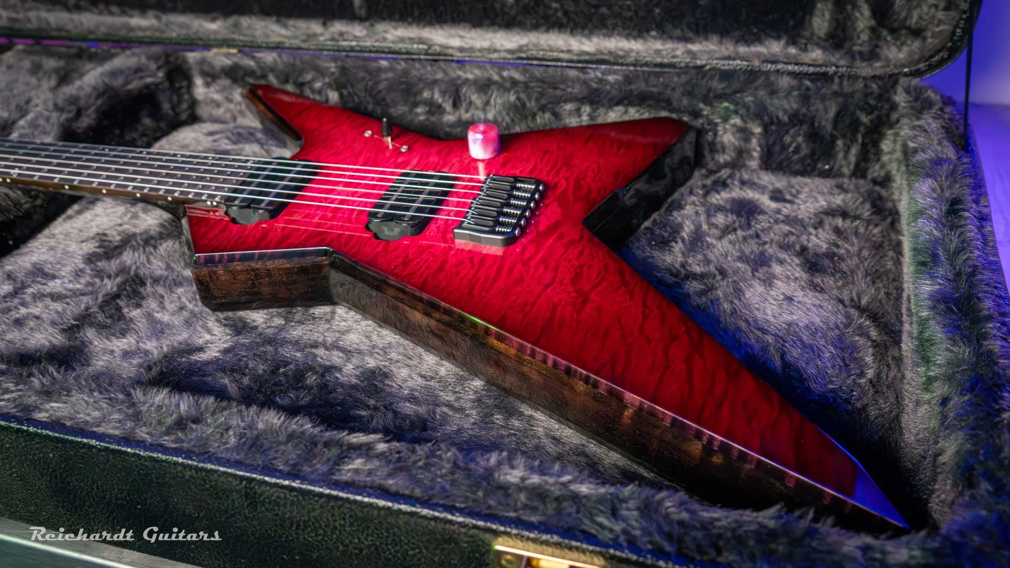 Beautiful guitar from Reichardt Guitars. Tribal wood top. Check out his Instagram for more details on this and other builds .#musicwood #figuredwood #guitar