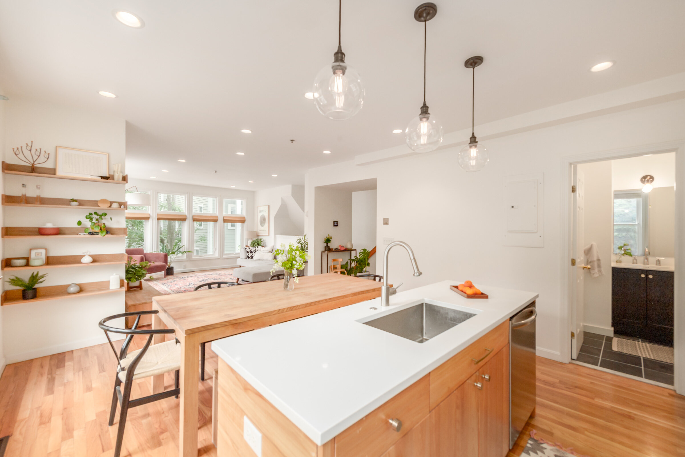 Spacious, sunny, contemporary kitchen with large island