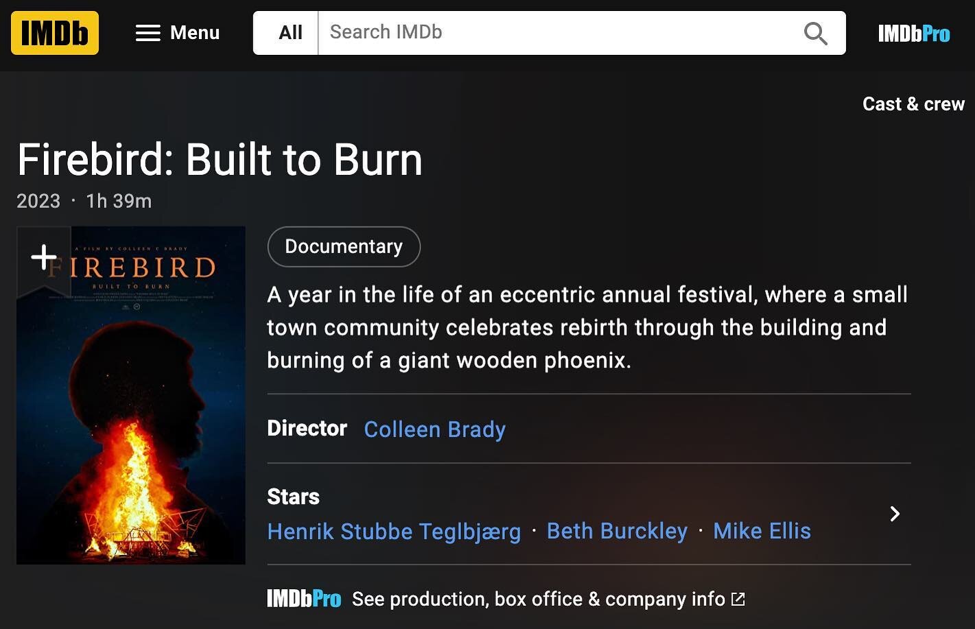 Woah look at this! Firebird: Built to Burn has an official IMDb page! We&rsquo;ll be updating the page with photos, trailers, fun trivia facts and more! Link in bio 🔥🔥
&bull;
&bull;
&bull;
#firebirddocumentary #firebirdfestival #phoenixvilleartist 
