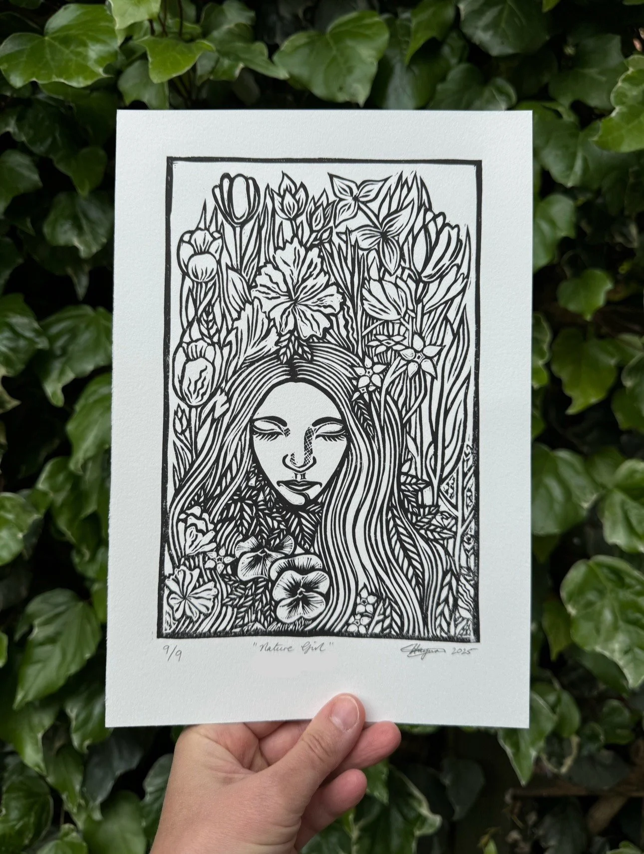 "Nature Girl"
Lino print, 2025
© Ella Hayward