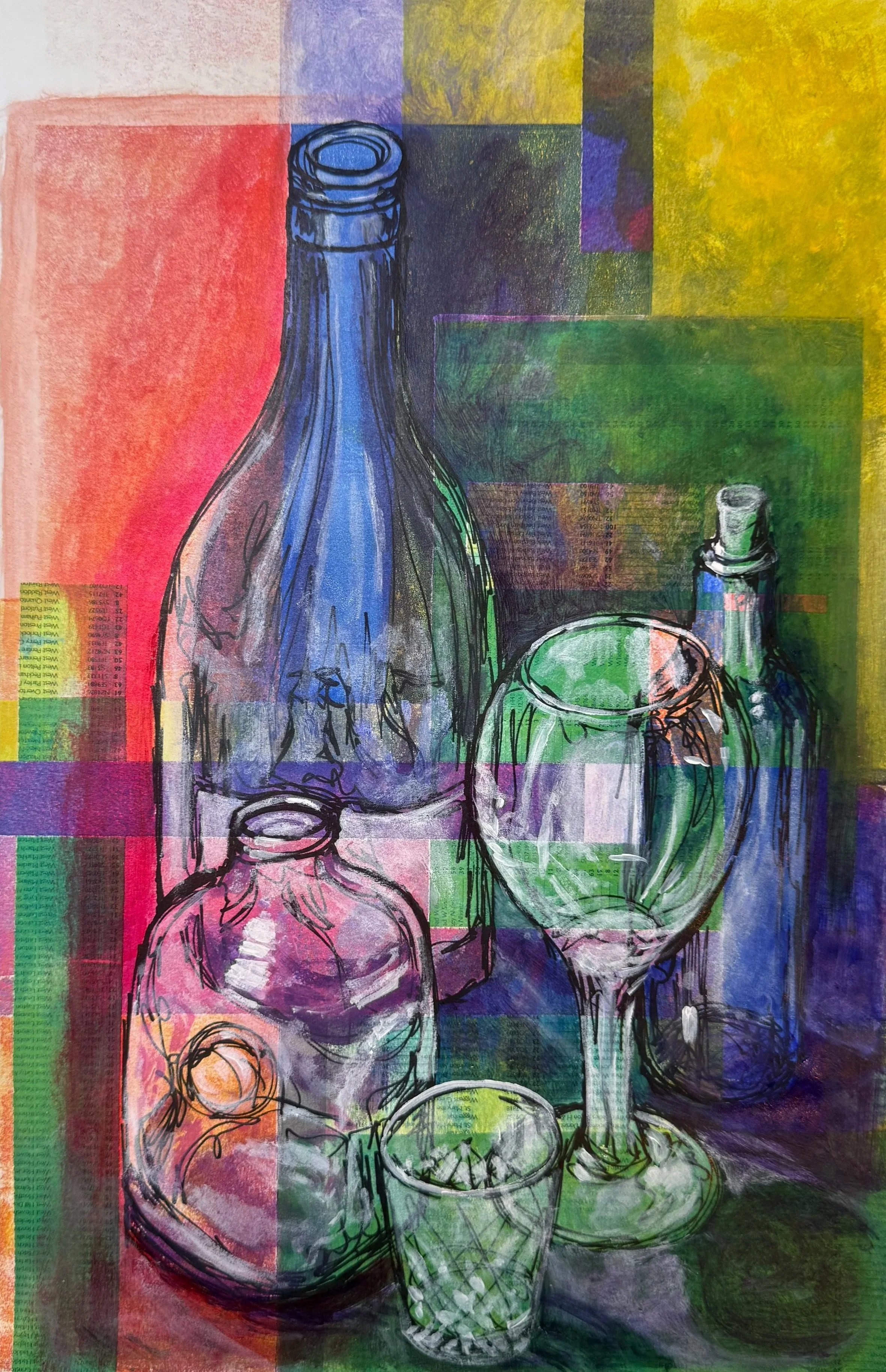 "Creative Collage and Still Life"
Acrylics over collage, 2025
© Ella Hayward