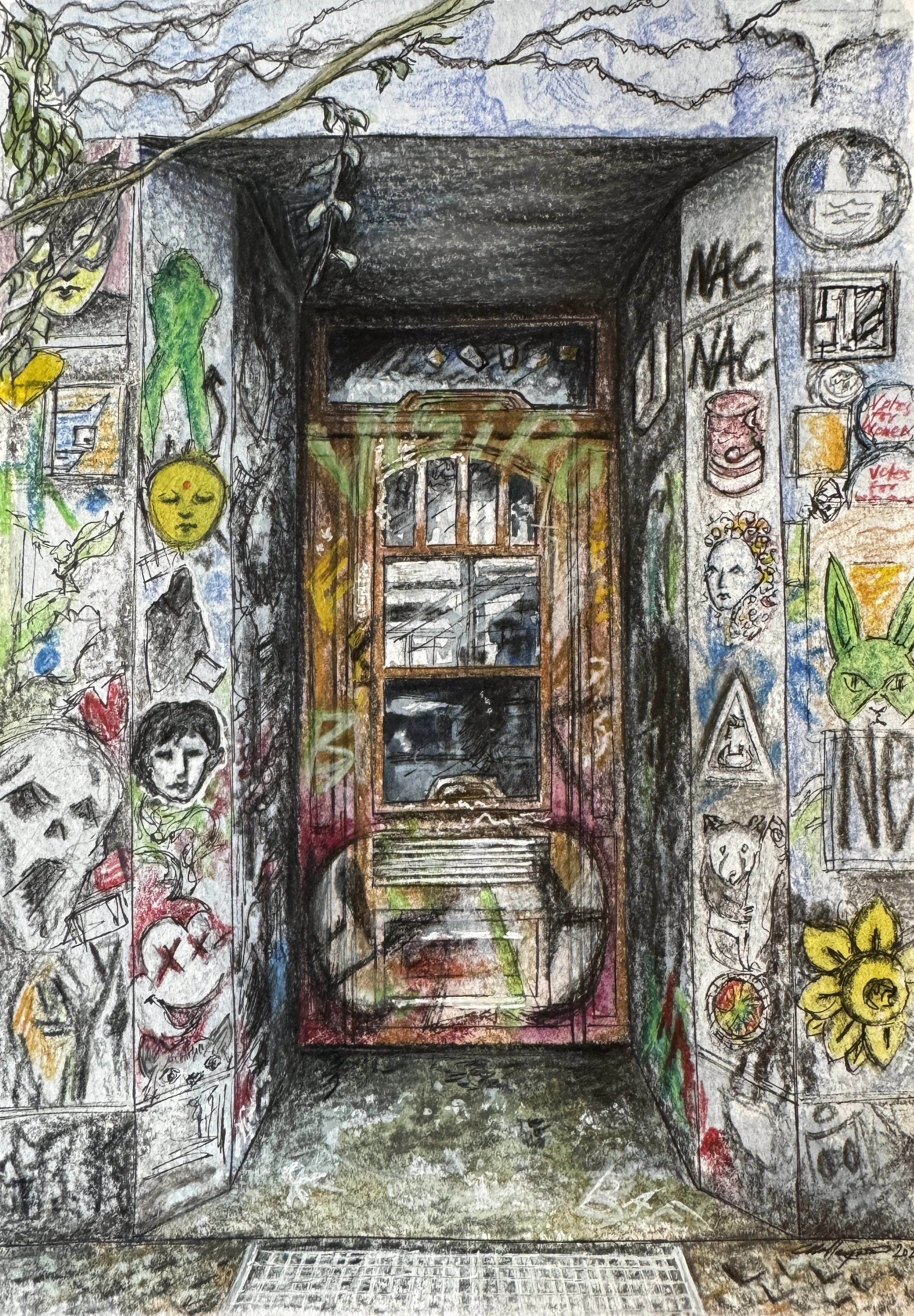 "Berlin Doorway"
Coloured pencils, 2025
© Ella Hayward
