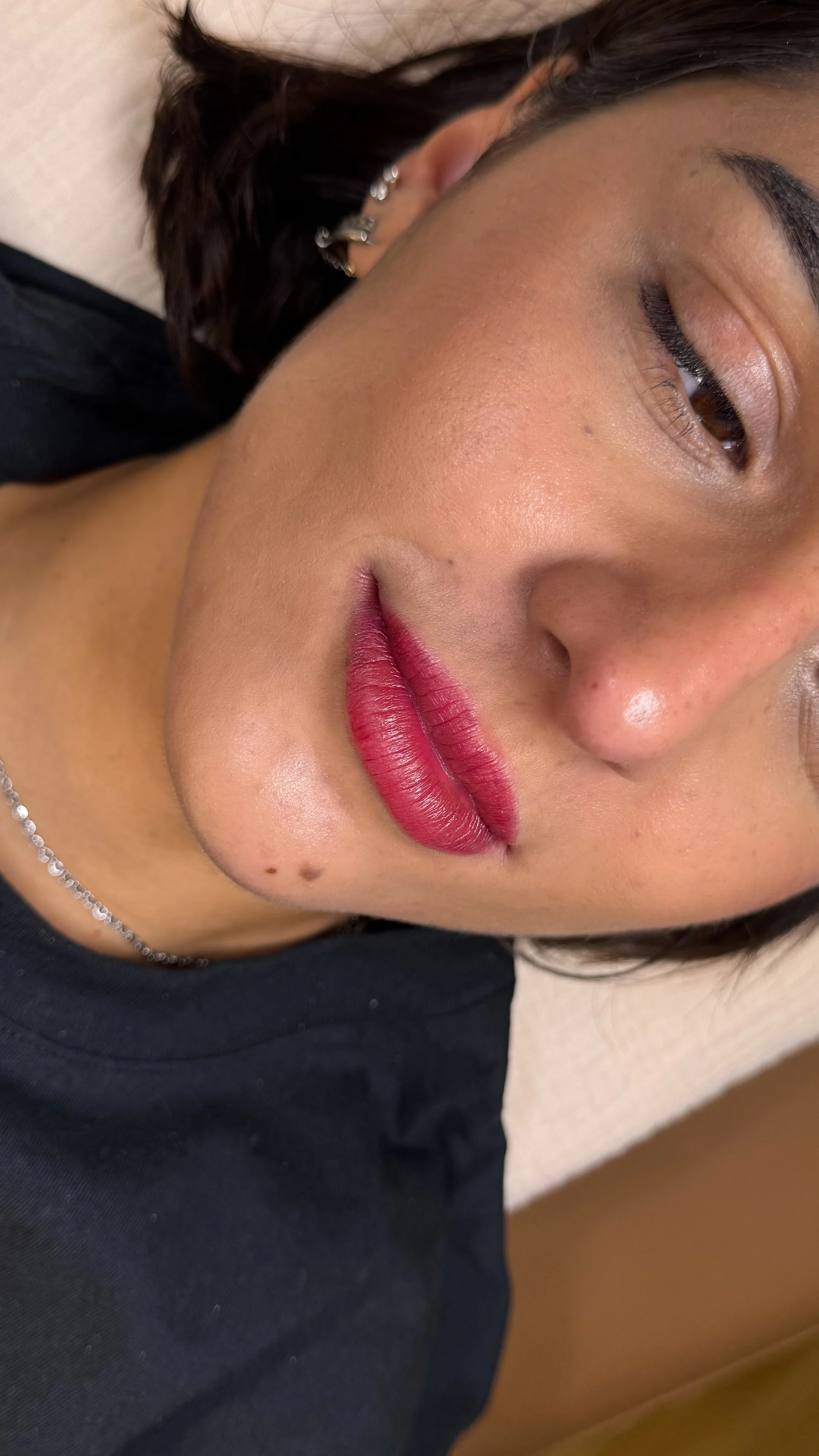 Lip blush immediately after service by Dima at Indigo Beauty Spa Aventura Miami — color shown before healing
