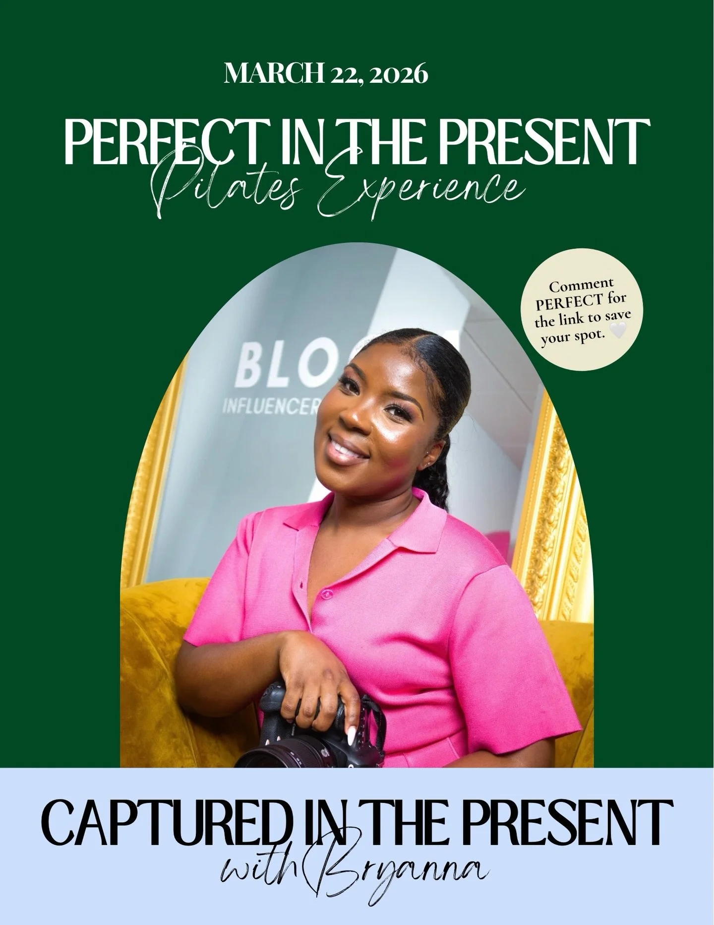 Captured in the Present with Bryanna! 📸

The Perfect in the Present Pilates Experience is all about slowing down, moving with permission, and honoring who you are right now. Expect a grounding journaling moment, a Pilates class, elevated refreshment