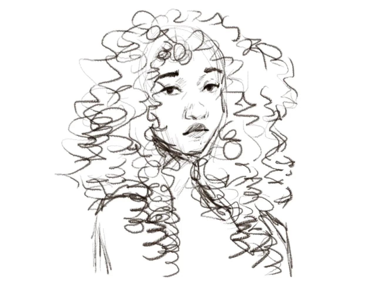 Sketch of a person with curly hair