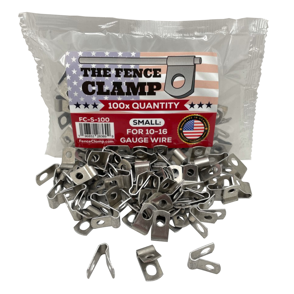 100 Pcs Fence Wire Clamps Agricultural Fencing Mounting Clips, Stainless Steel Cord Clamp for Mount 12-16 Gauge Welded Wire to Wood, Metal or Vinyl