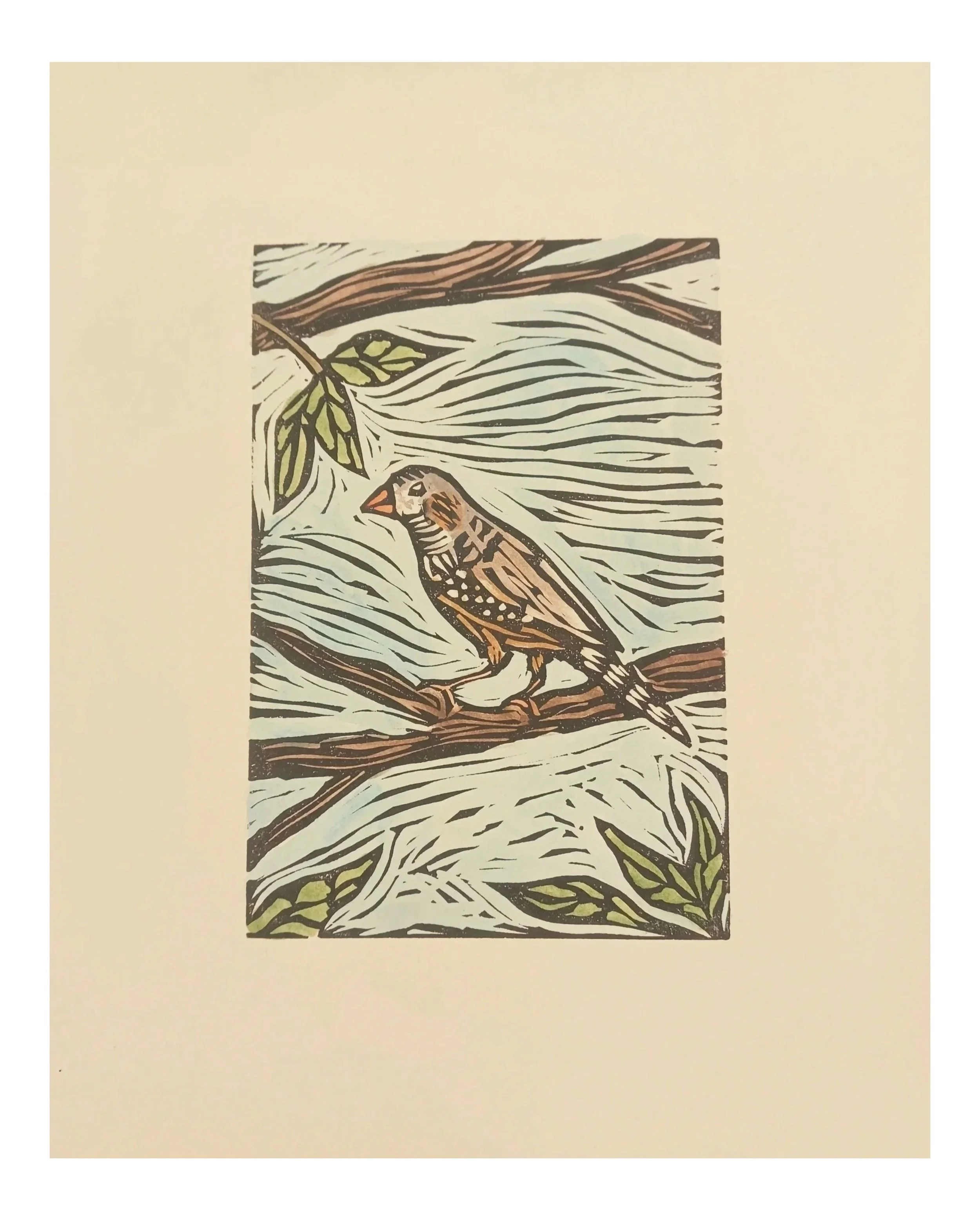 "Little Guy"

4"x6" linocut. Hand carved and printed on 8"x10" BFK lightweight paper. Watercolor is painted onto the print to add color.