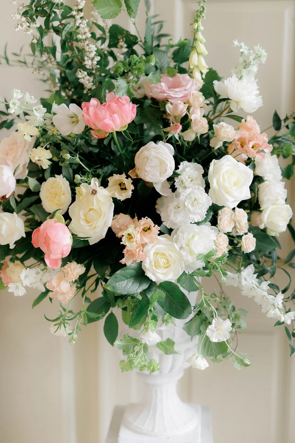 floral urn in pastel colours