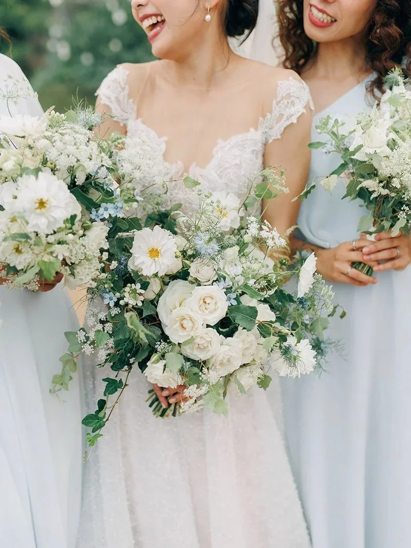 Fine Art Wedding Photography - Light and airy detail of wedding florals in white and green