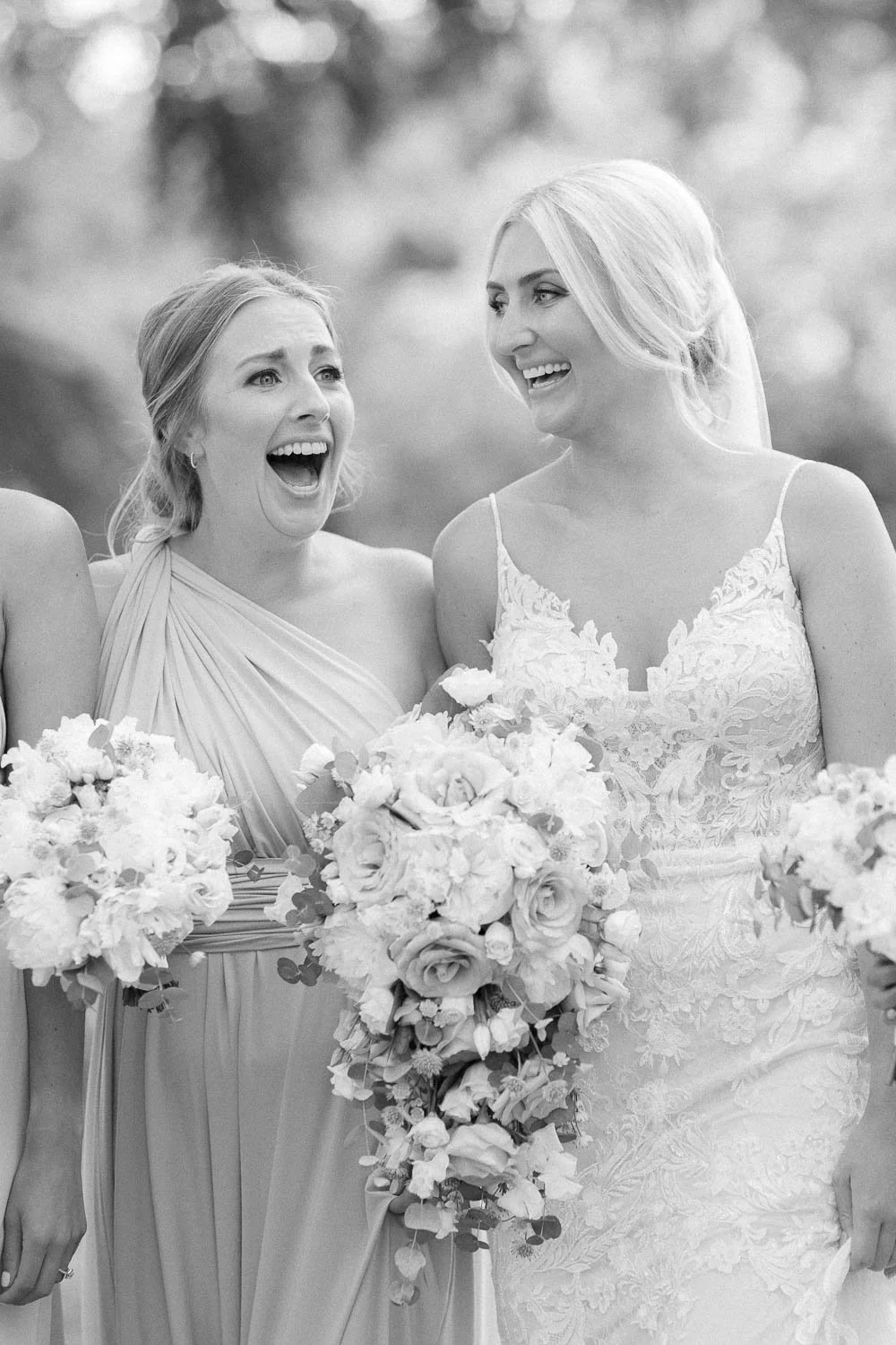 bridesmaids in black and white