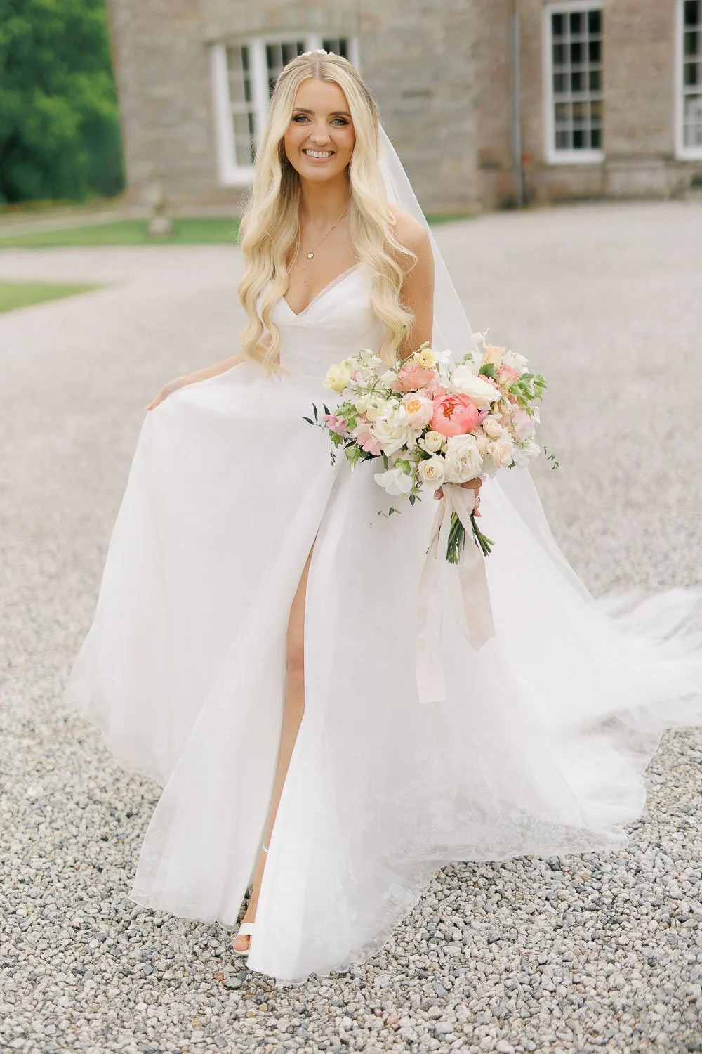 bridal portrait outside boconnoc estate cornwall