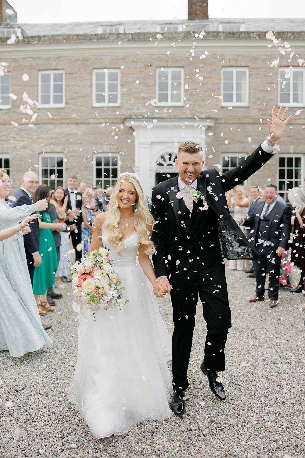 confetti moment outside Boconnoc Estate