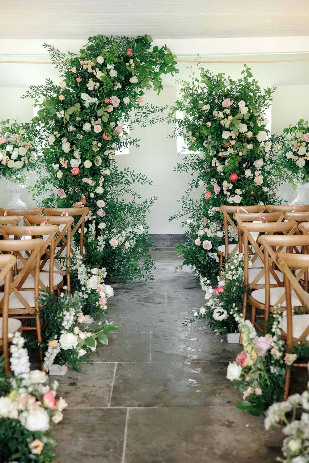 ceremony florals indoor ceremony at Boconnoc