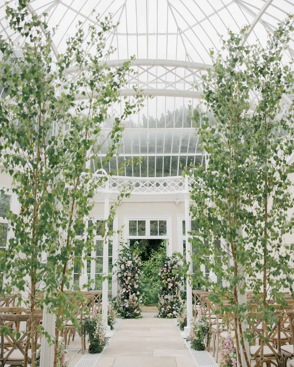 The glasshouse at Came House wedding ceremony setup