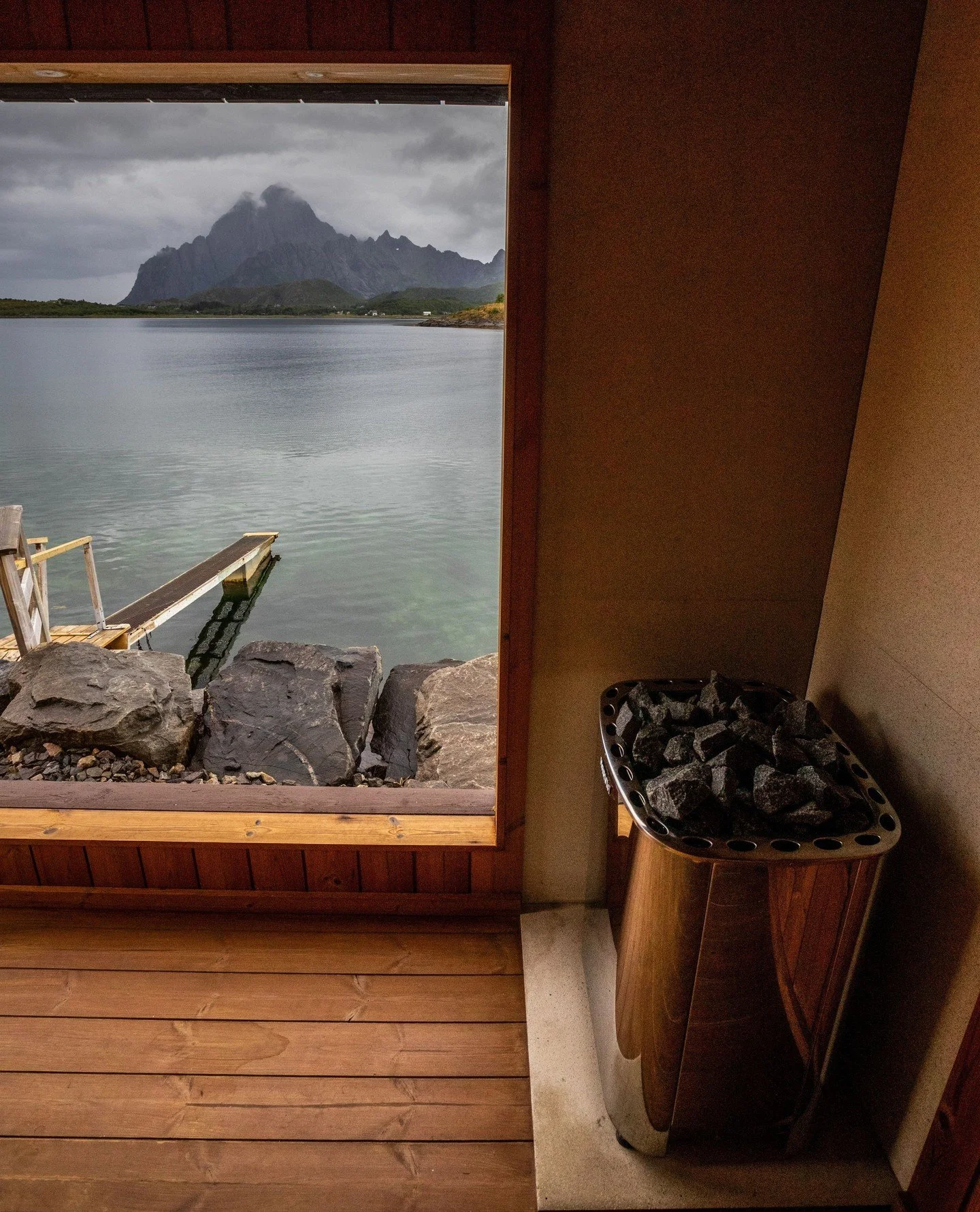 Rainy day in Lofoten?⁠
Cool. Sauna&rsquo;s hot and the waffles are ready. ☔🧇🔥