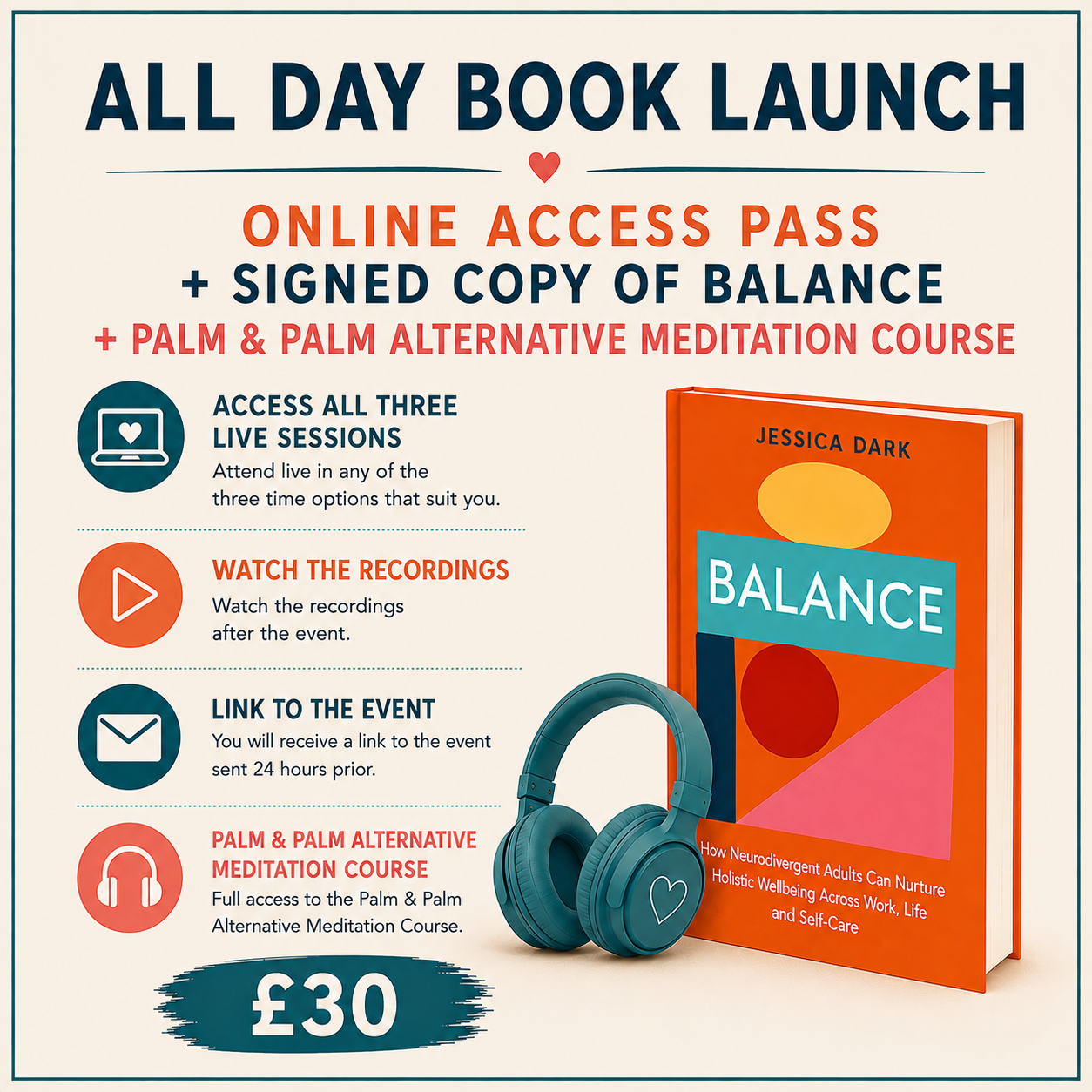 Book Launch -  All-Day Online Pass + Signed Copy of Balance + Palm & Palm Alternative Meditation (28th November 2026)