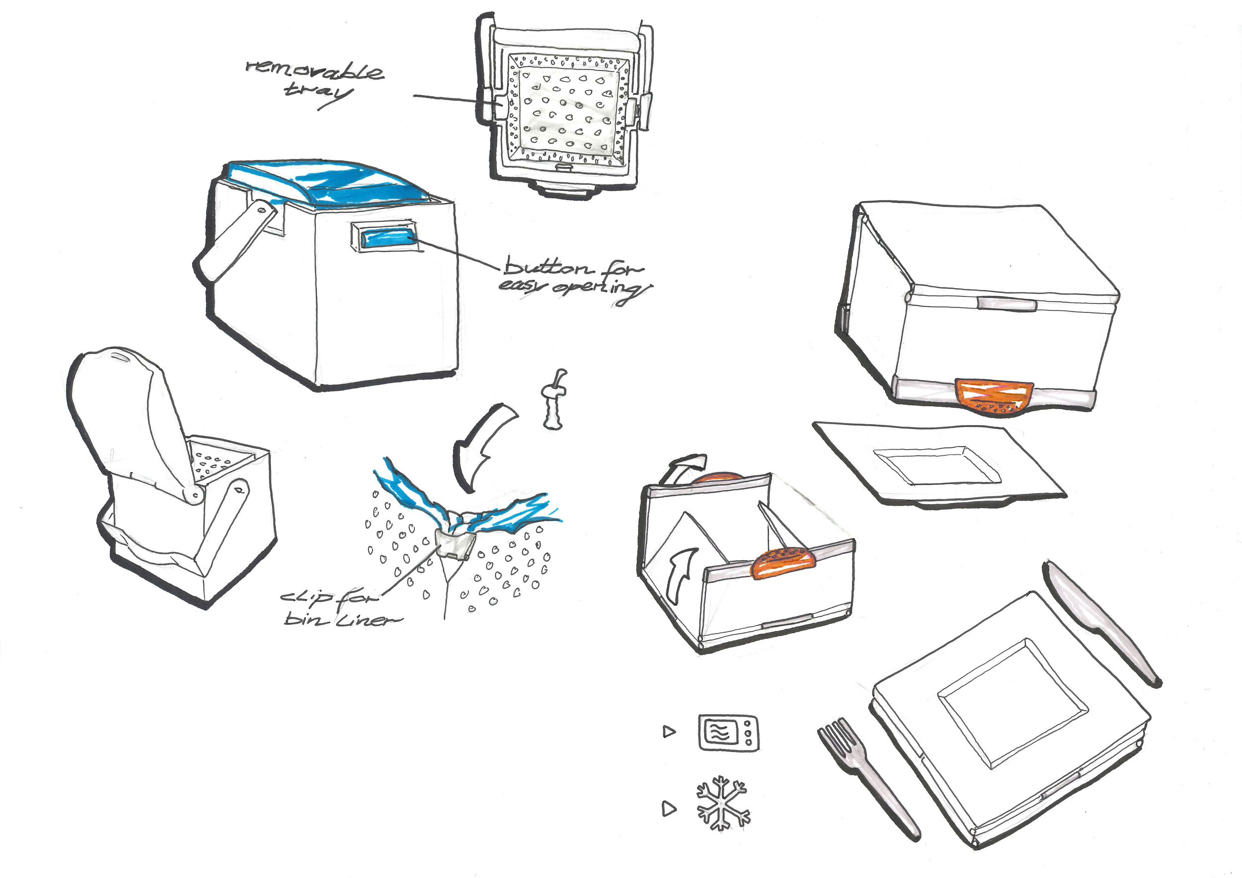 As a group research project the problem of food waste was considered. Product solutions were conceptualized to address the issue.