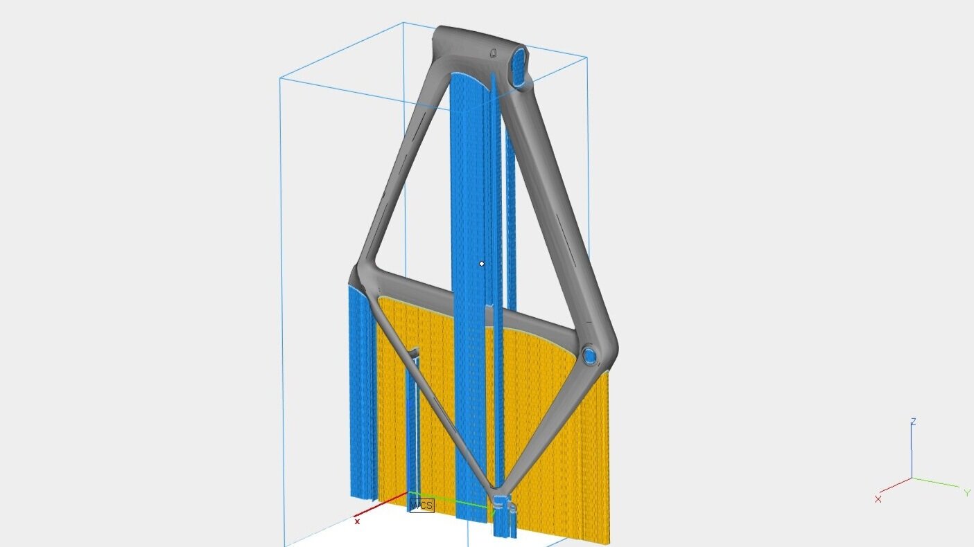 Throughout the design process special attention needed to be paid to the necessary support structures for the part. Reducing these radically would be necessary for the buildability of the frame.