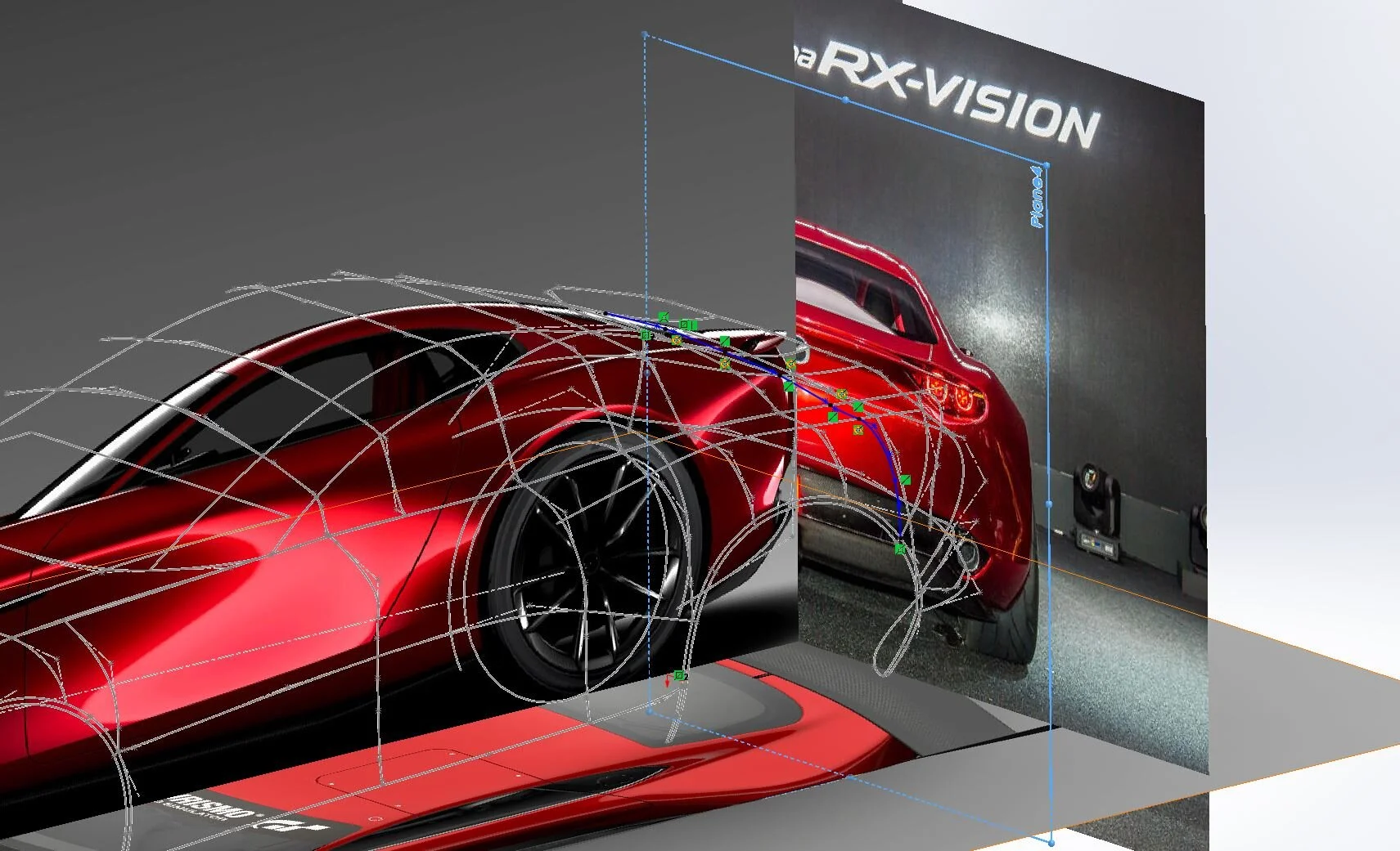This is similarly done across the width of the car by placing planes on the edge points of the base mesh.