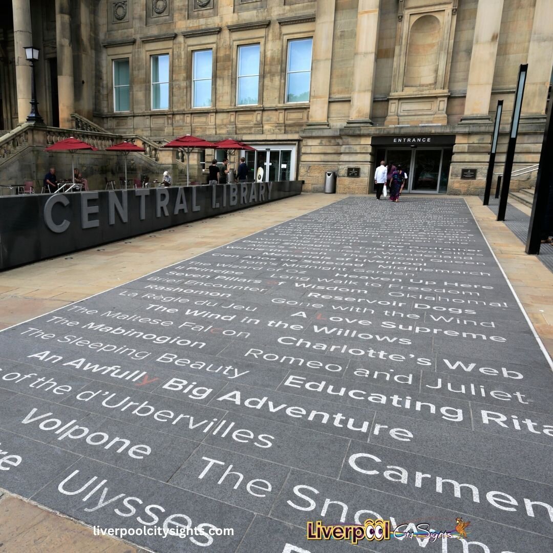 📚 Step into a world of mystery and literary wonder at Liverpool Central Library! 🌟 At the entrance, you'll find a 72-foot granite walkway adorned with the titles of timeless classics. But there's a twist &ndash; these titles hold a secret riddle, w