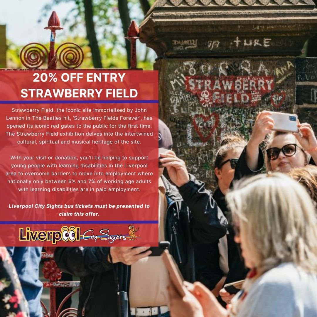 🍓🚌 Ready for a delightful adventure? 🎉 With your Liverpool City Sights bus ticket, savour an exclusive 20% OFF entry to the legendary Strawberry Field! 🌟 Don't let this berry special offer slip away!

Book your City and Beatles tour now using the
