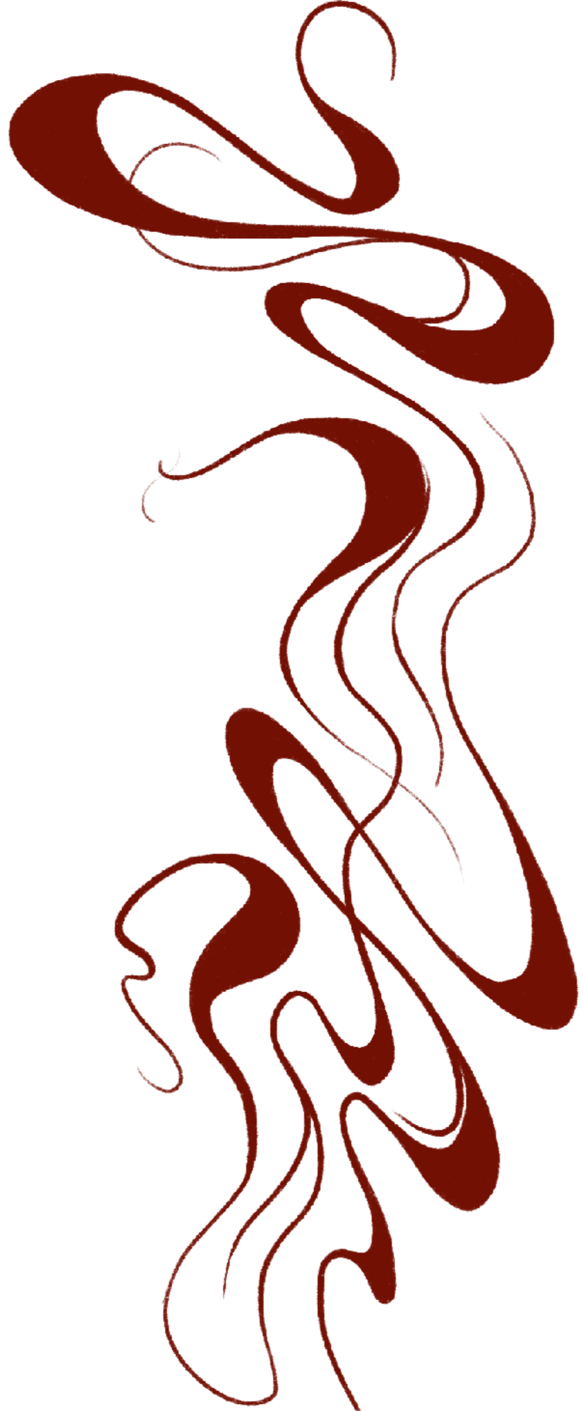 Red swirly abstract design on black background.