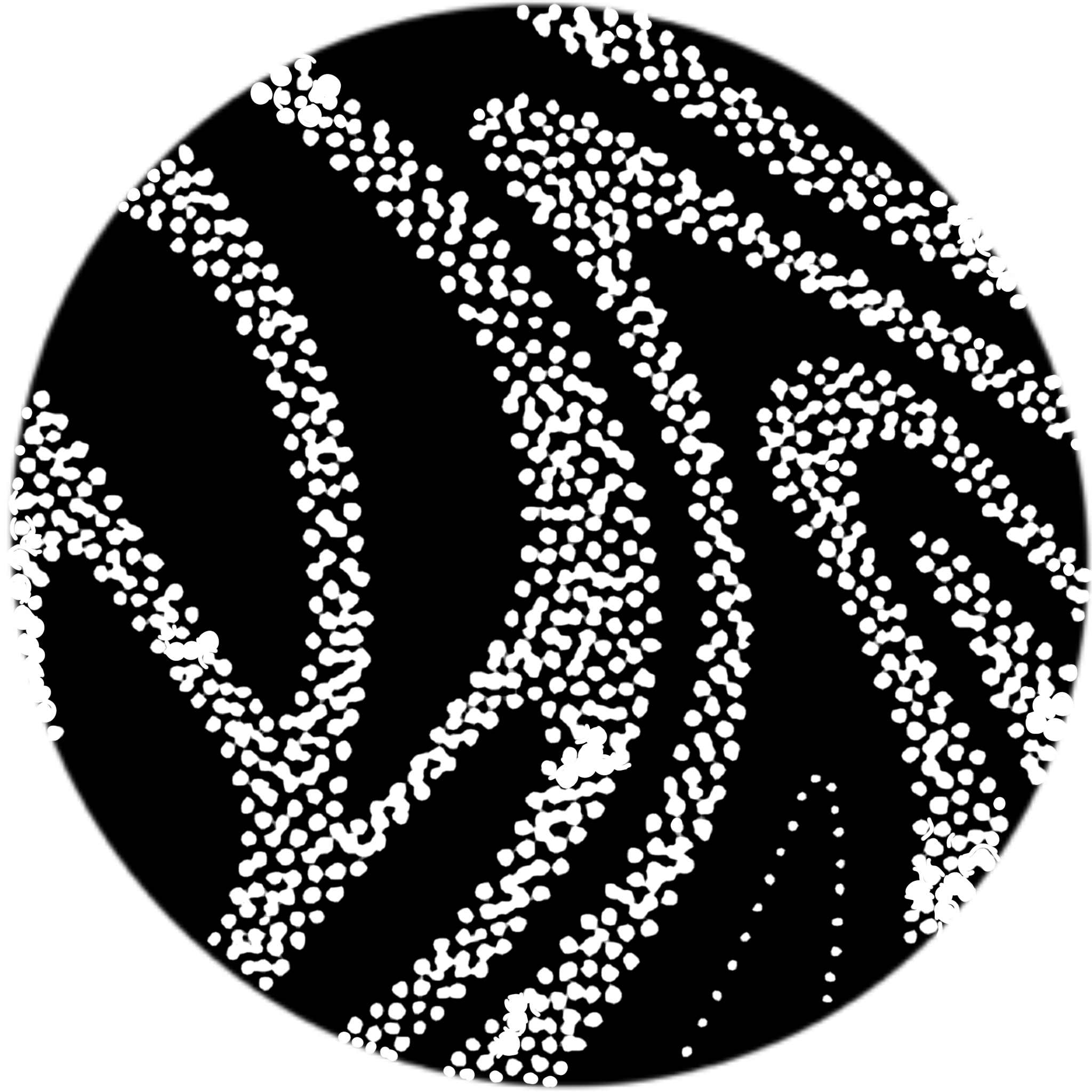Abstract pattern of white dots against a black background forming the shape of a heart.