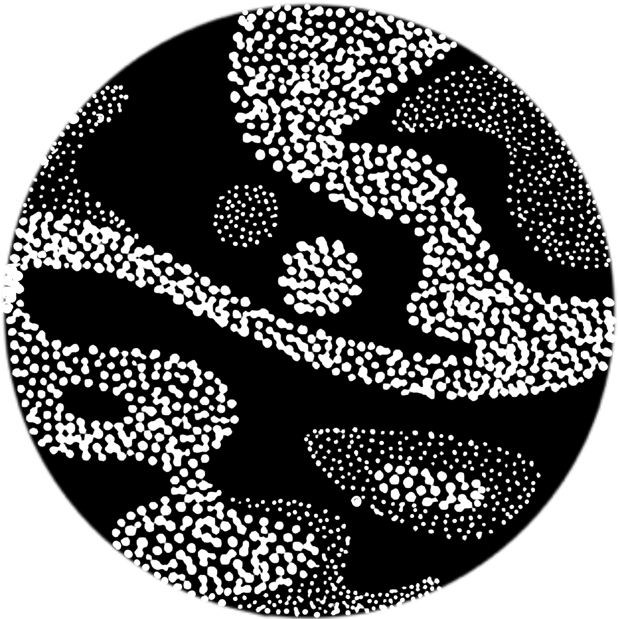 Black background with white abstract dotted pattern.
