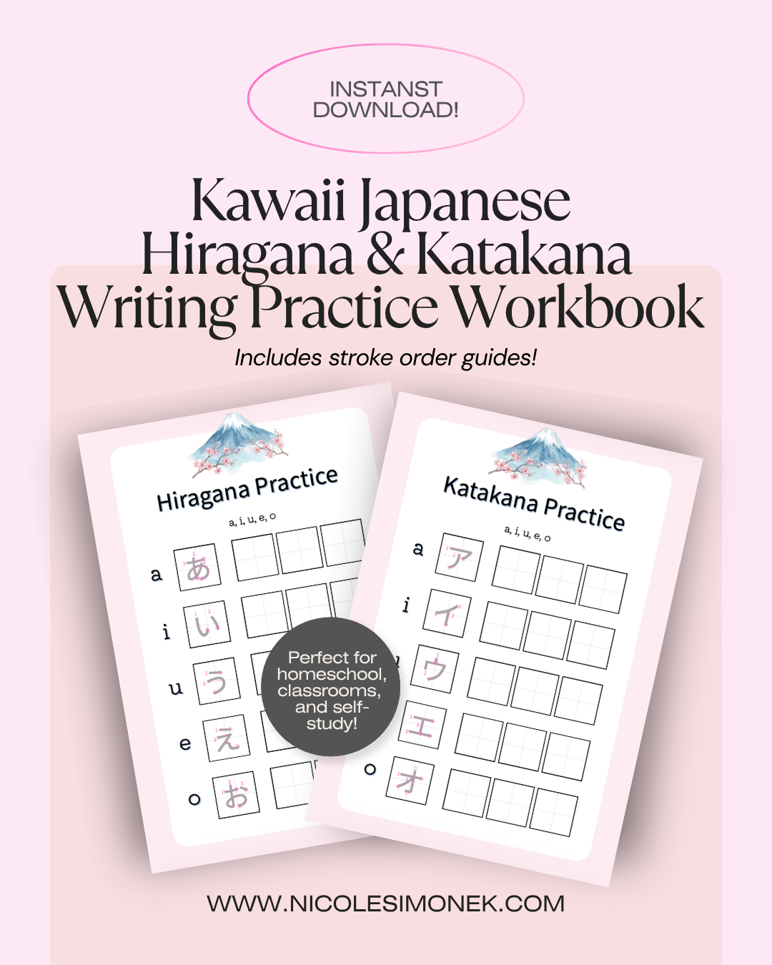 Kawaii Hiragana & Katakana Writing Practice Workbook — The Prettiest Way to Learn Japanese (Digital Download)