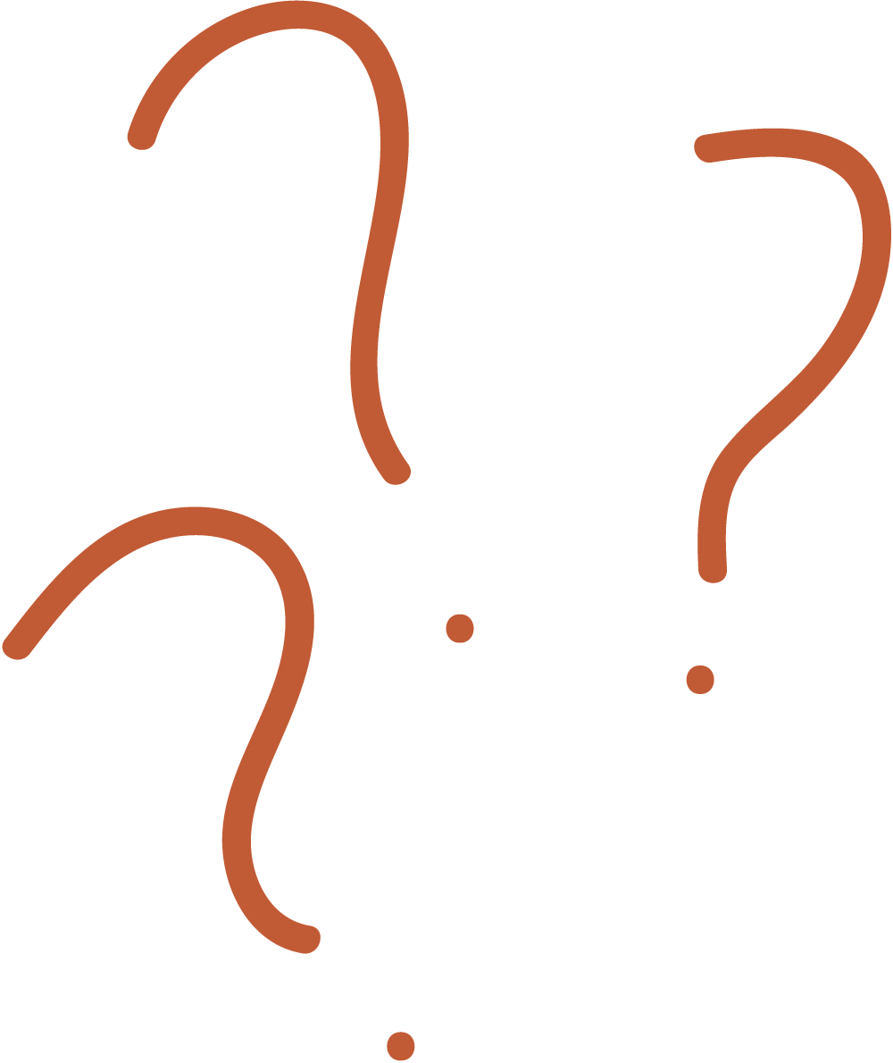 Abstract image with four orange question marks on a white background.