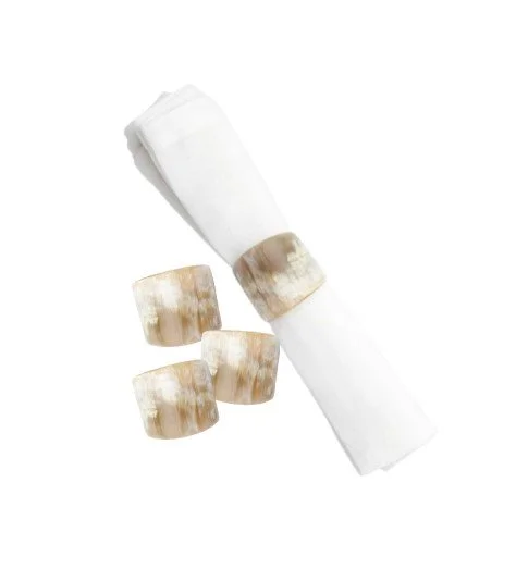 Blue Pheasant James Modern Classic Natural Horn Napkin Ring Set 4