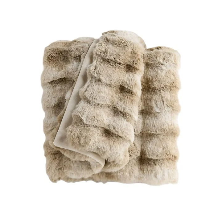 Faux Fur Sierra Tan Throw Blanket Crate and Barrel