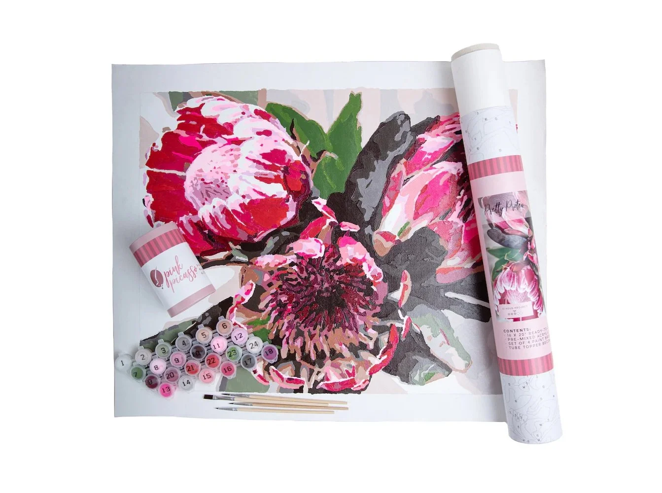 Pink Picasso Kits Pretty Protea paint by number set