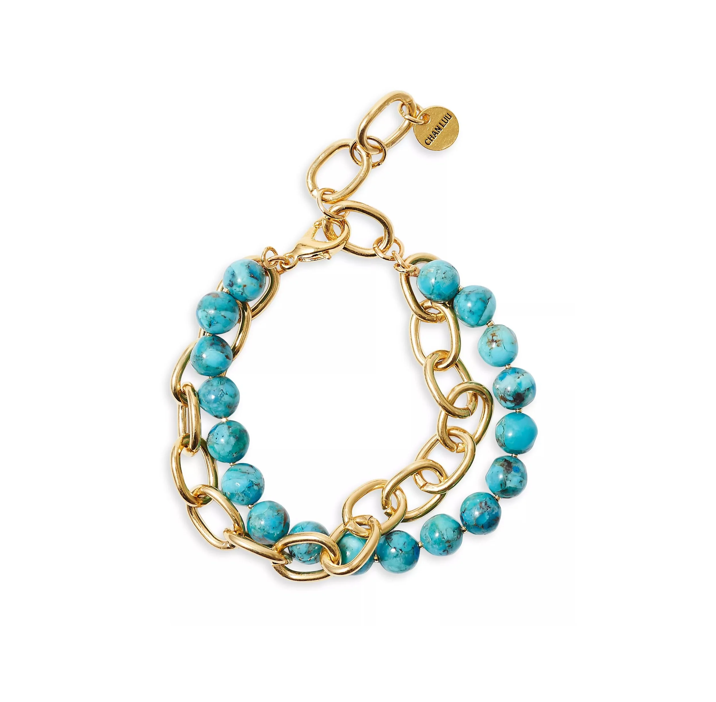 Chan Luu 18K gold plated turquoise two strand bracelet