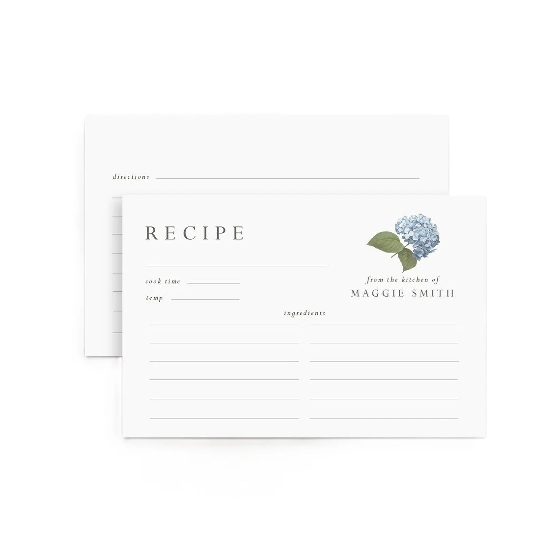 Etsy Blue Hydrangea Recipe Card Northwest Paper Studio