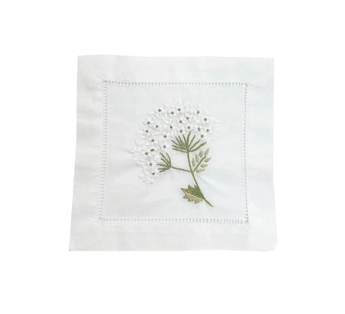 Hydrangea Cocktail Napkins in white Set of 4 The Well Appointed House