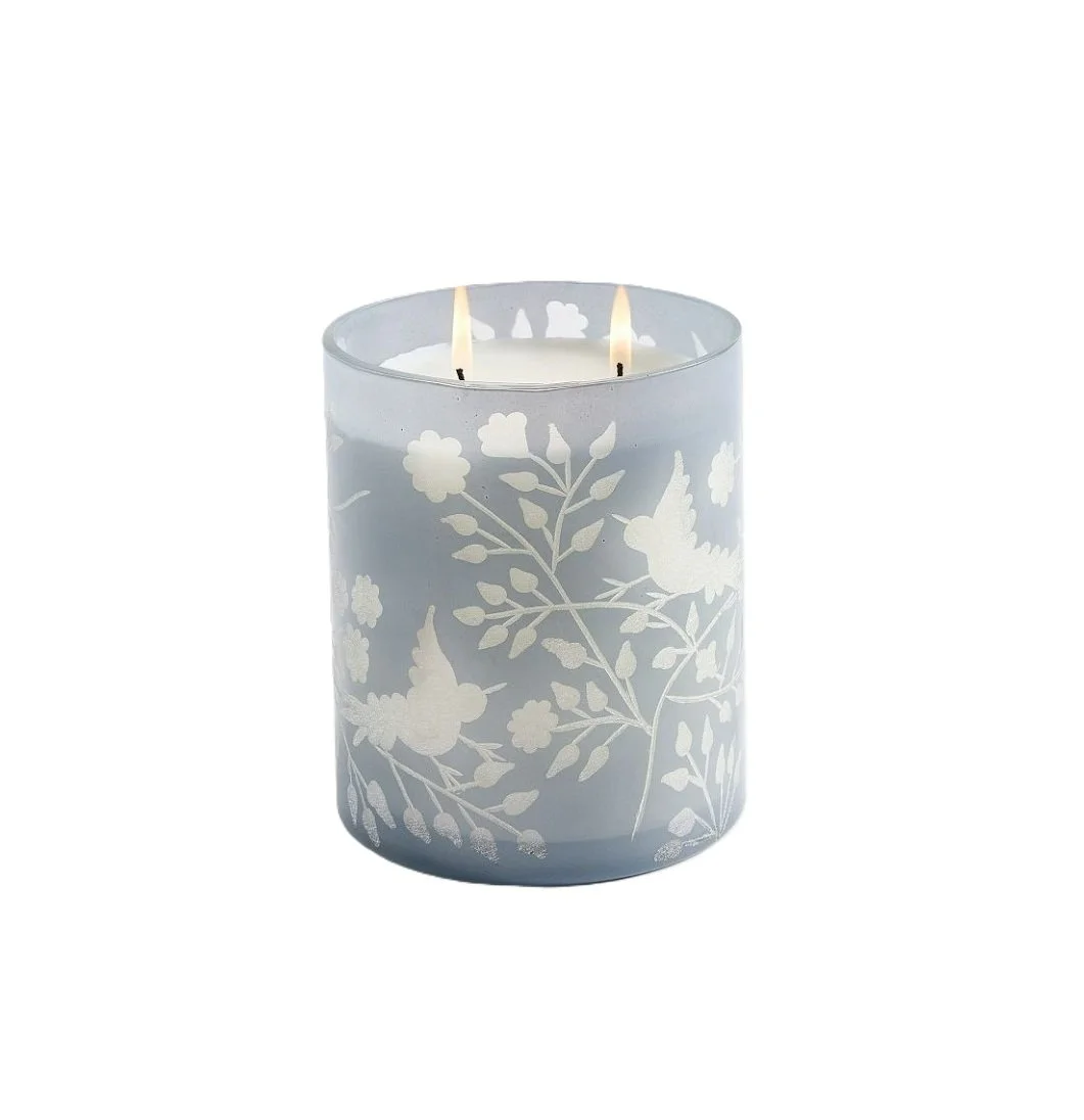 Light Blue Etched Bird Candle Pottery Barn