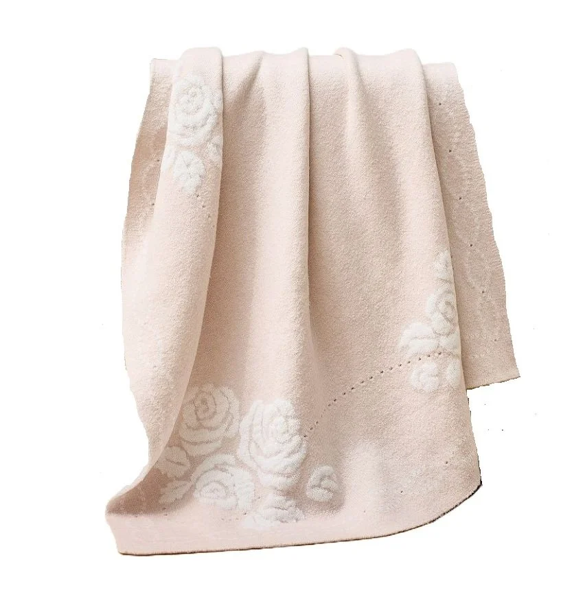 Light Pink Knit Roses Throw Pottery Barn