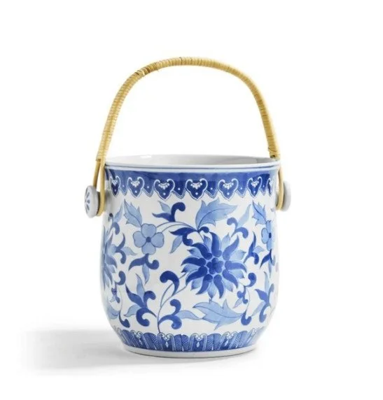Floral Bucket with woven cane handle Well Appointed House
